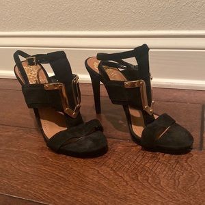 Vince Camuto Black Heels with Gold detail